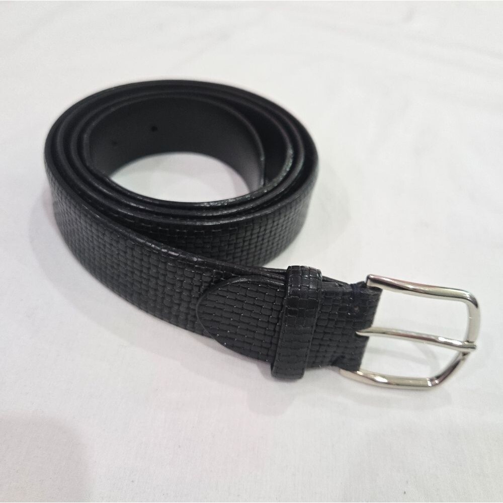 Paolo Vitale Black Leather Silver Buckle Belt Textured Made In Italy 120
